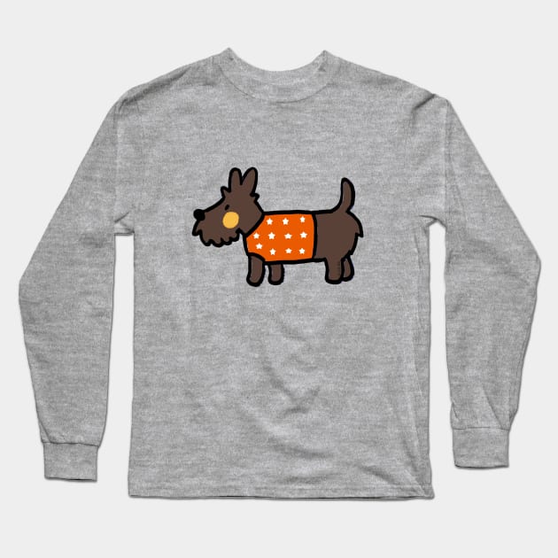 brown puppy in orange jumper Long Sleeve T-Shirt by cartoonygifts